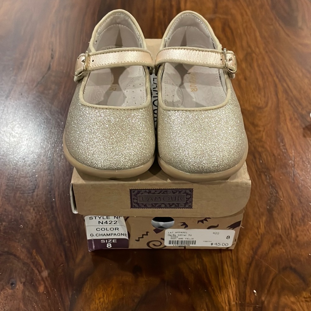 L’Amour 8 Glitter Champagne Mary Jane Shoe